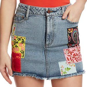 ALICE + OLIVIA JEANS Patchwork Mini Denim Skirt
